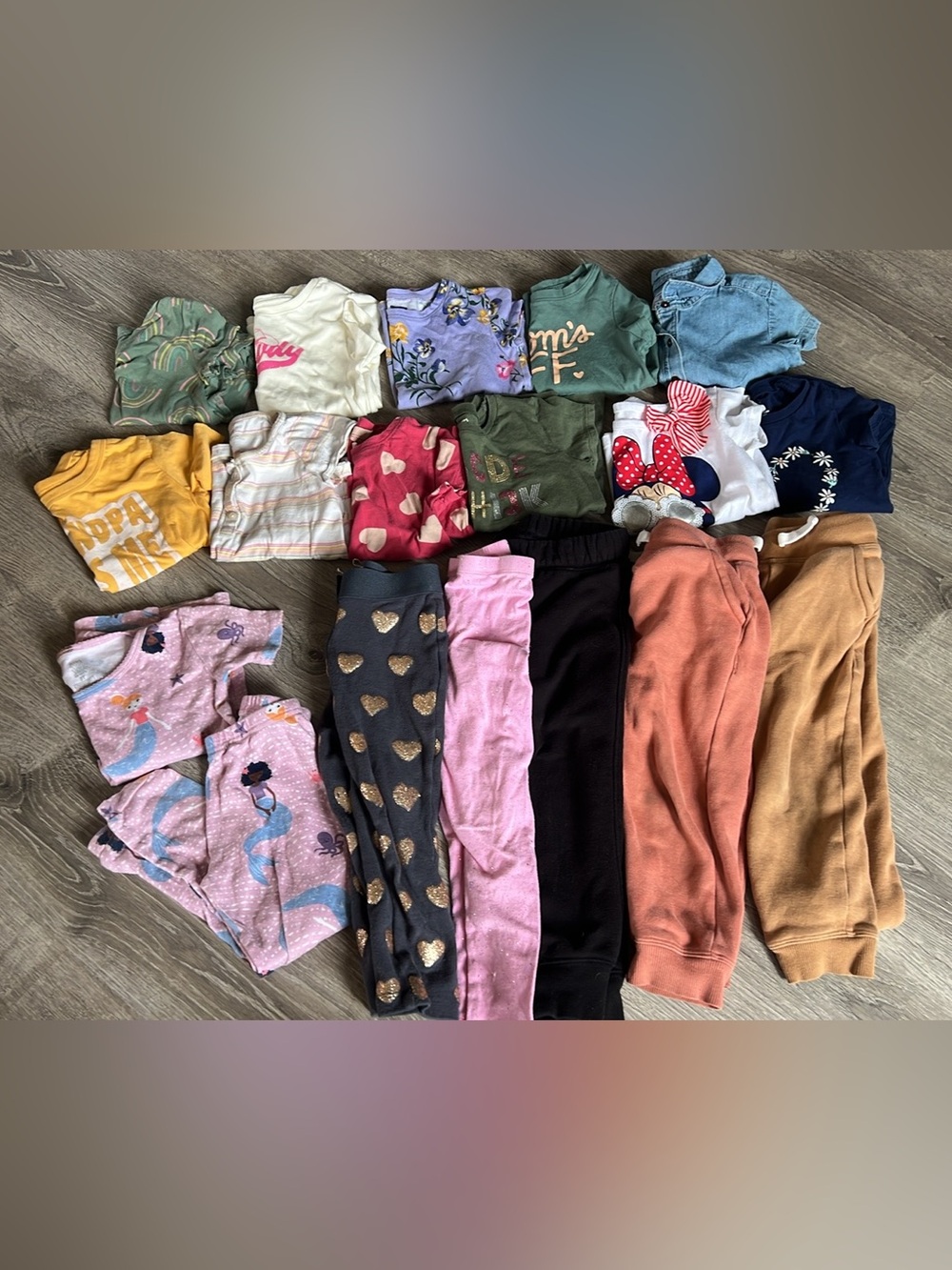 Mixed Girls Tops & Leggings Bundle - Hearts, Minnie, Floral - Multi Color